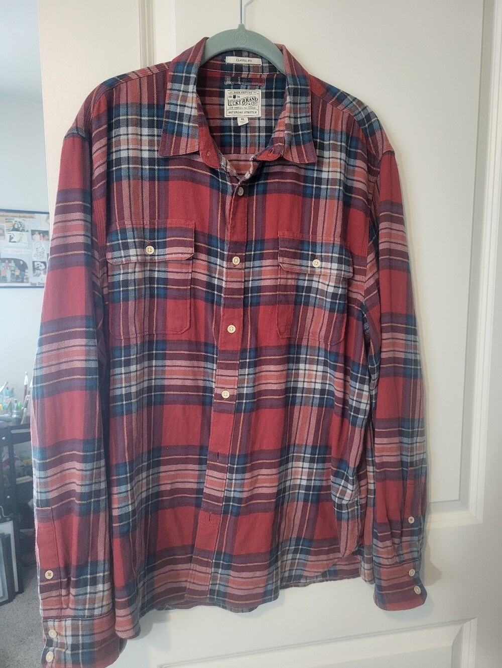 Lucky Brand Red and Blue Plaid Button-Down Shirt